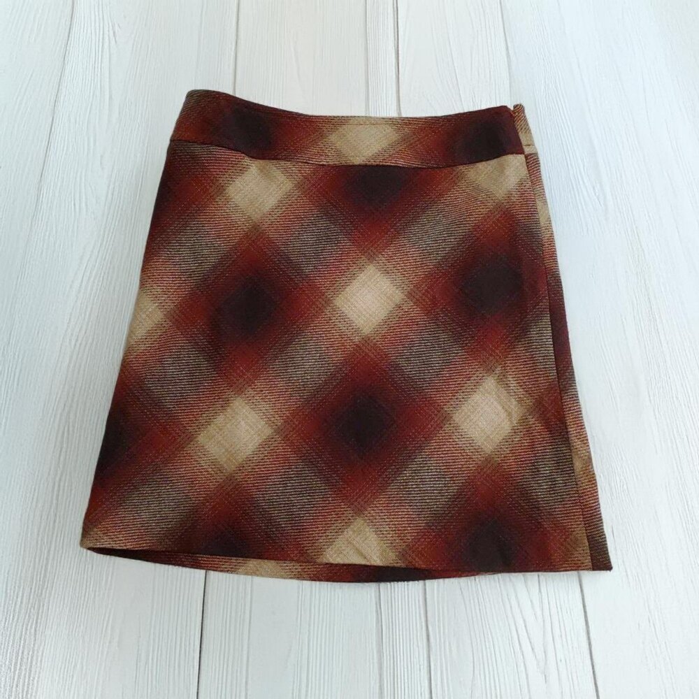 NWT Loft Red Plaid Wool Blend Pencil Skirt - Size 10